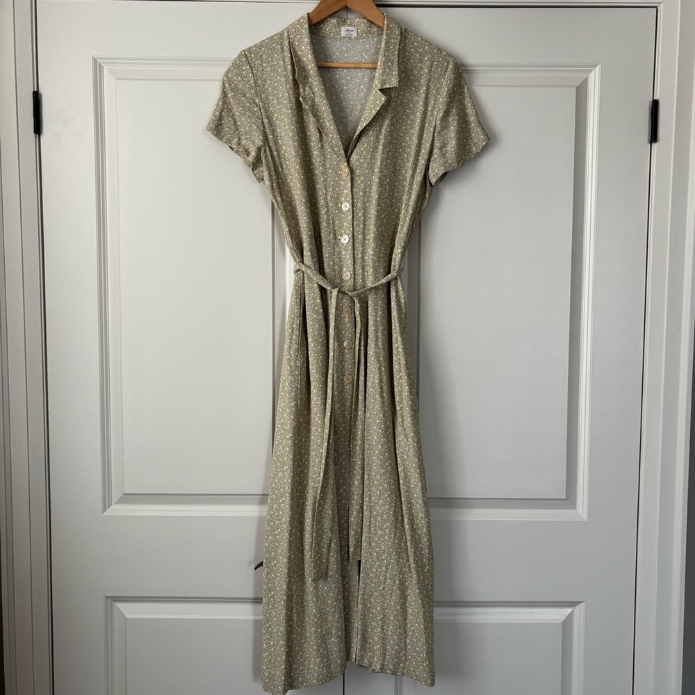 Aritzia Wilfred Gallery Button-Front Midi Dress - Floral Sage/Pink - Size M